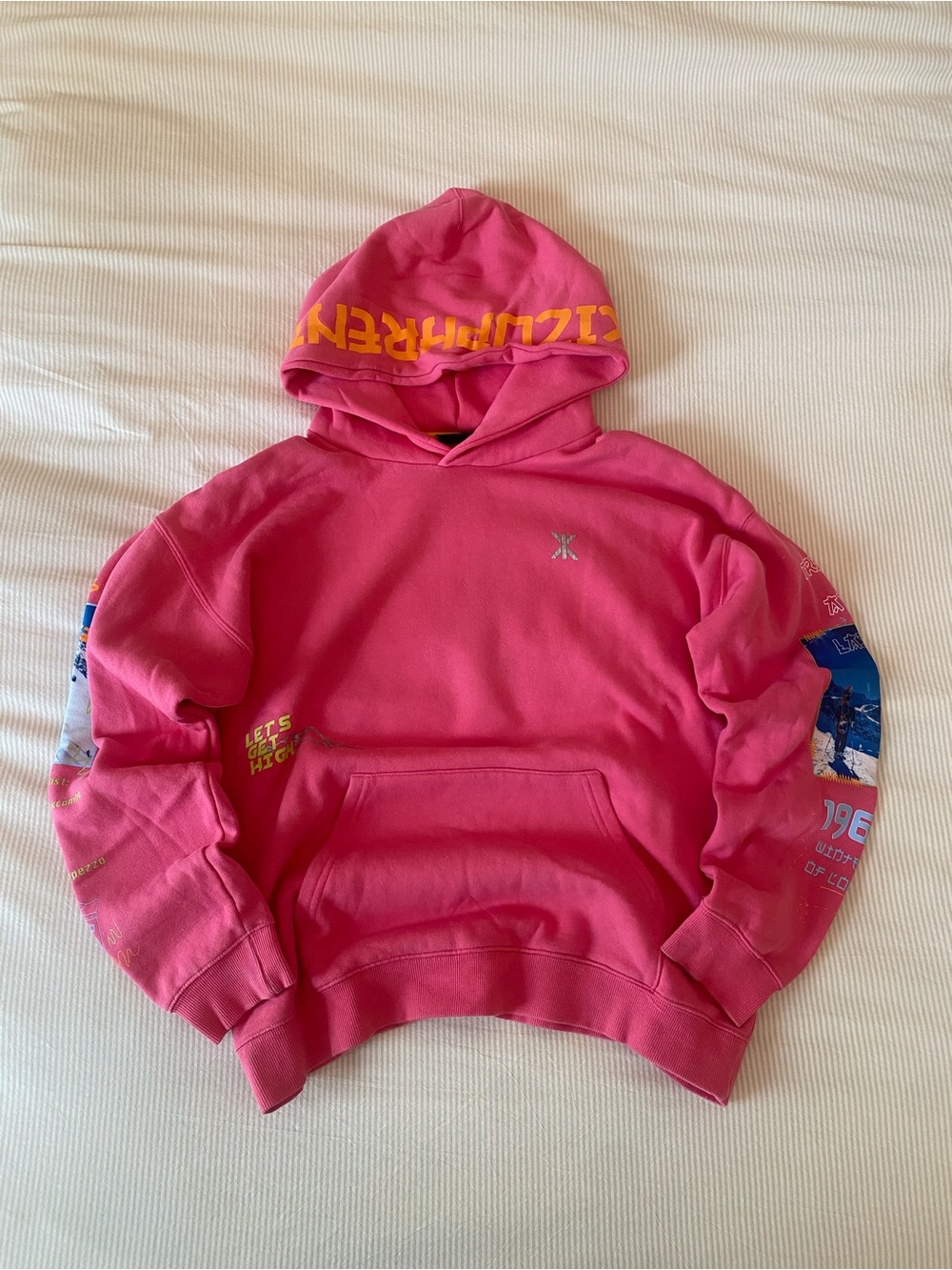 Womens Pink Graphic Hoodie - Ski Print